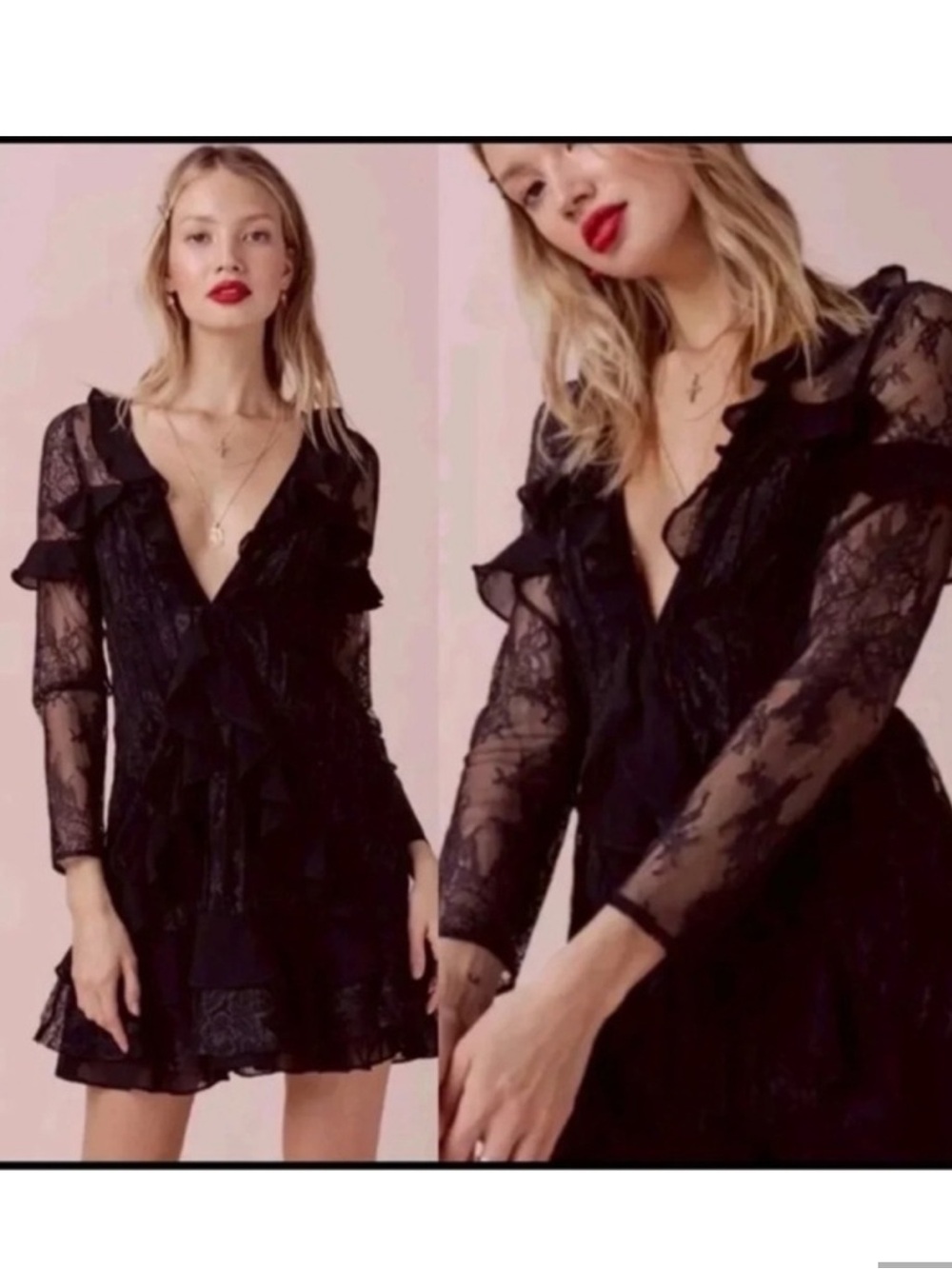 For Love and Lemons Daphne Black Lace Ruffle Dress